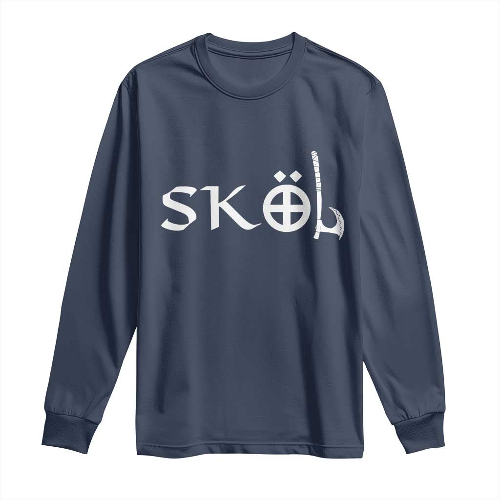 Skol Viking Heritage Axe Nordic Scandinavian Warrior Long Sleeve Shirt TS11 Navy Print Your Wear