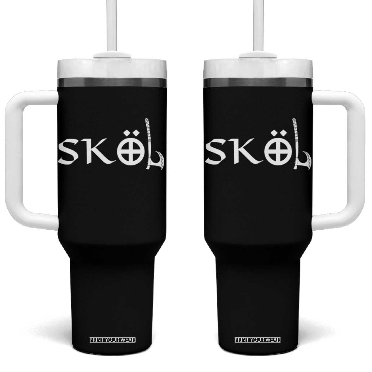 Nordic Scandinavian Heritage Tumbler With Handle Viking Warrior Axe Helmet TS11 One Size: 40 oz Black Print Your Wear