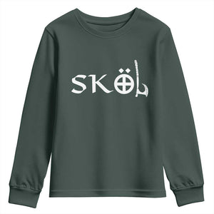 Nordic Scandinavian Heritage Youth Sweatshirt Viking Warrior Axe Helmet TS11 Dark Forest Green Print Your Wear