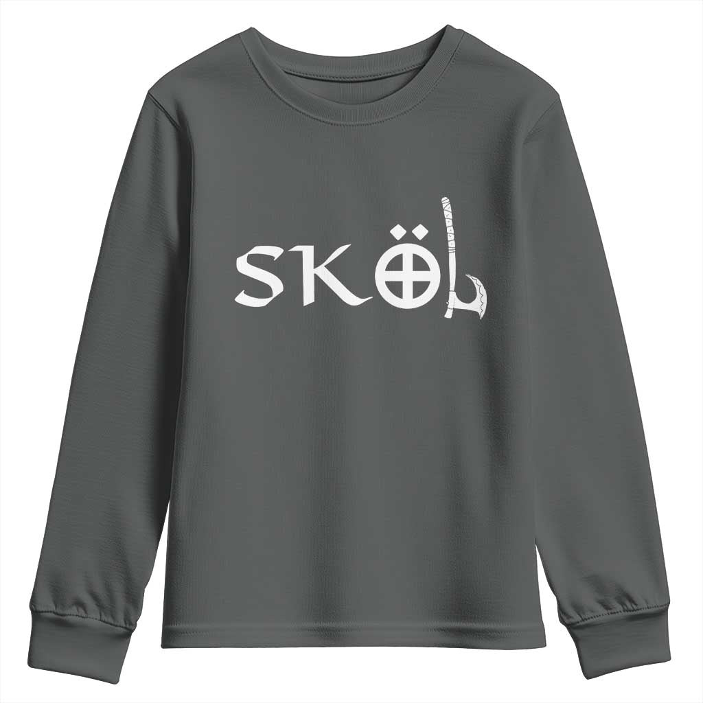 Nordic Scandinavian Heritage Youth Sweatshirt Viking Warrior Axe Helmet TS11 Dark Heather Print Your Wear