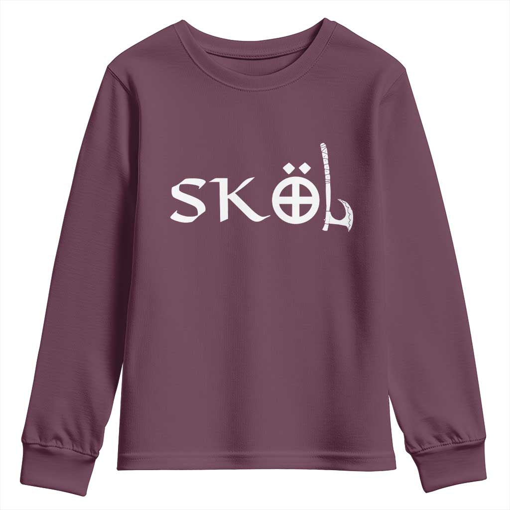 Nordic Scandinavian Heritage Youth Sweatshirt Viking Warrior Axe Helmet TS11 Maroon Print Your Wear