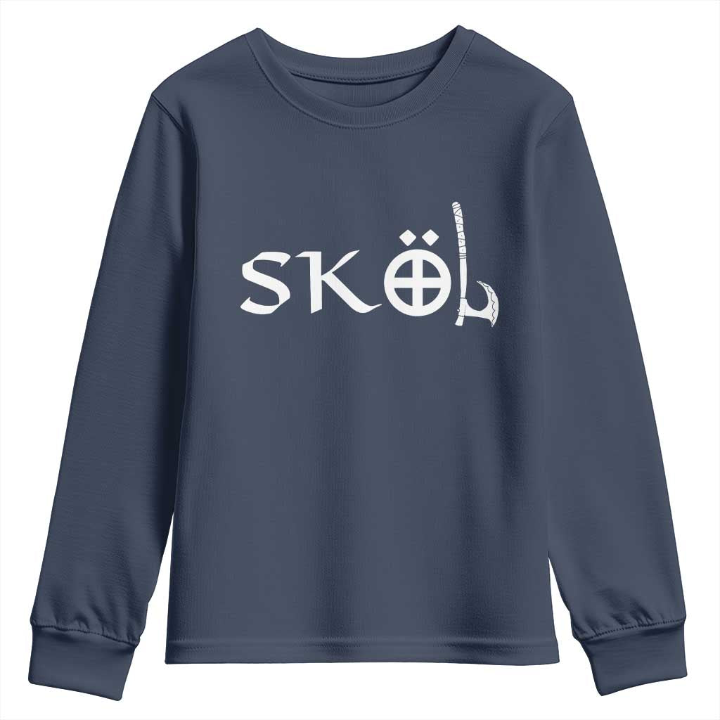 Nordic Scandinavian Heritage Youth Sweatshirt Viking Warrior Axe Helmet TS11 Navy Print Your Wear
