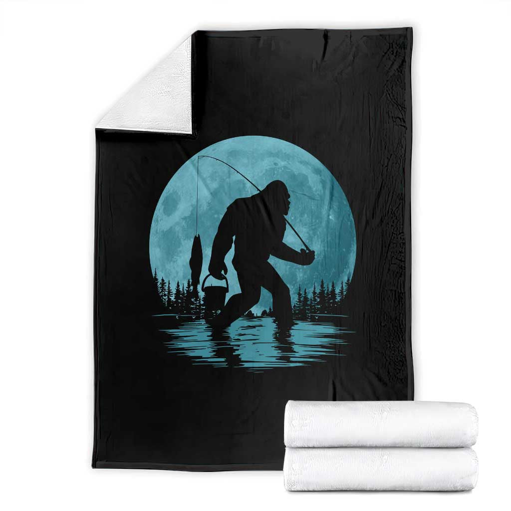 Funny Bigfoot Fishing Night Stroll Full Moon Throw Blanket TS11 Black Print Your Wear