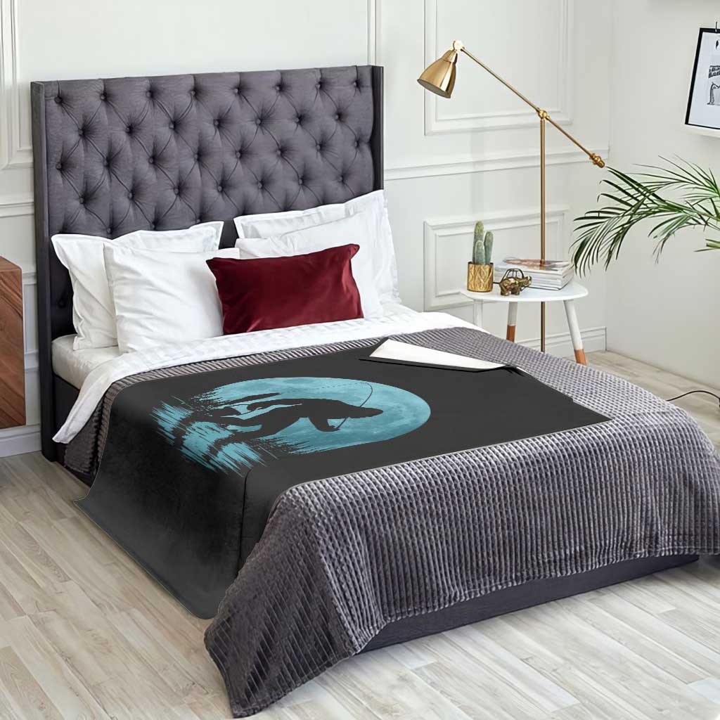 Funny Bigfoot Fishing Night Stroll Full Moon Throw Blanket TS11 Print Your Wear