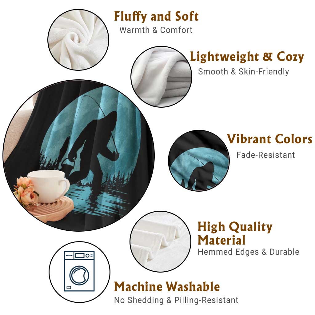 Funny Bigfoot Fishing Night Stroll Full Moon Throw Blanket TS11 Print Your Wear