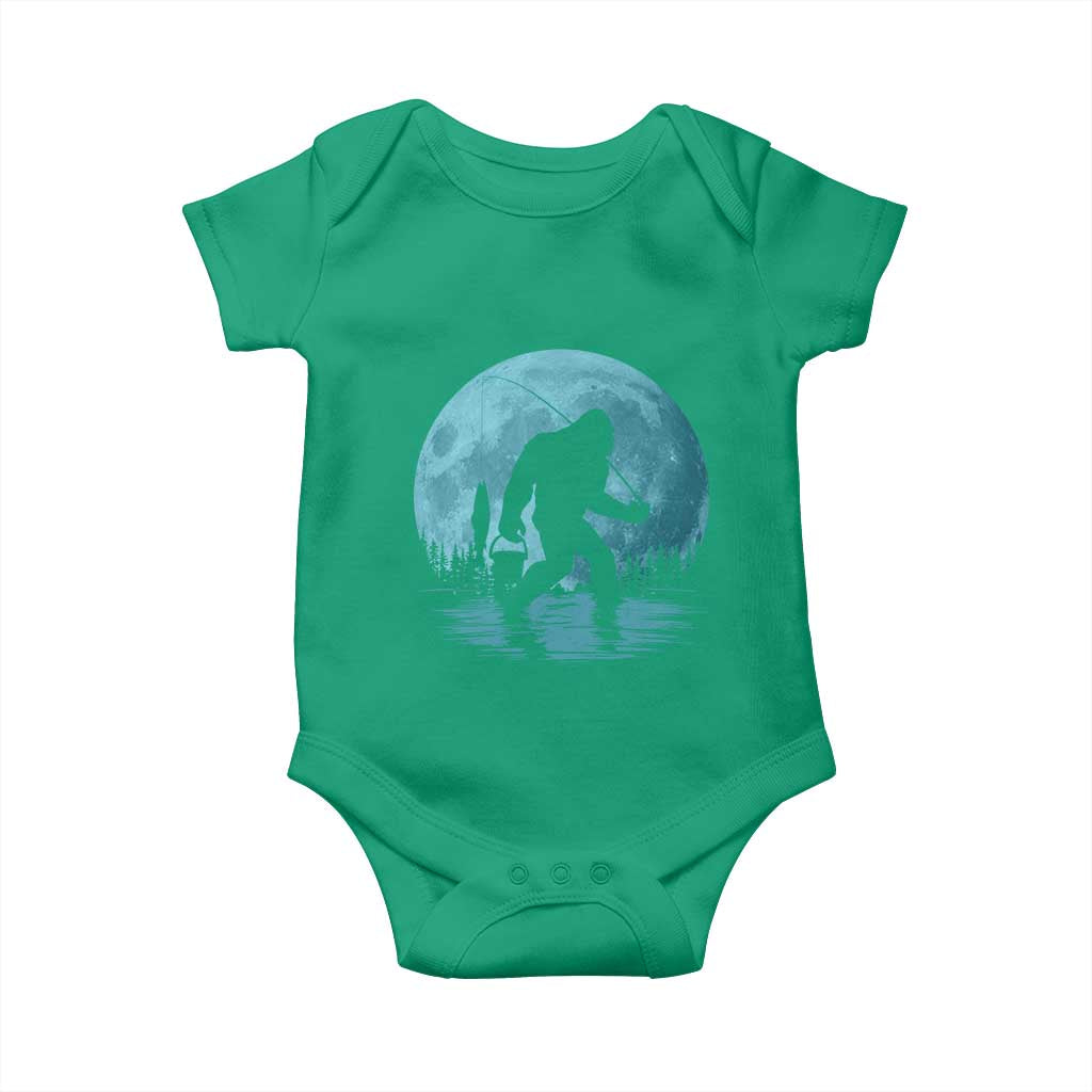 Funny Bigfoot Fishing Night Stroll Full Moon Baby Onesie TS11 Irish Green Print Your Wear