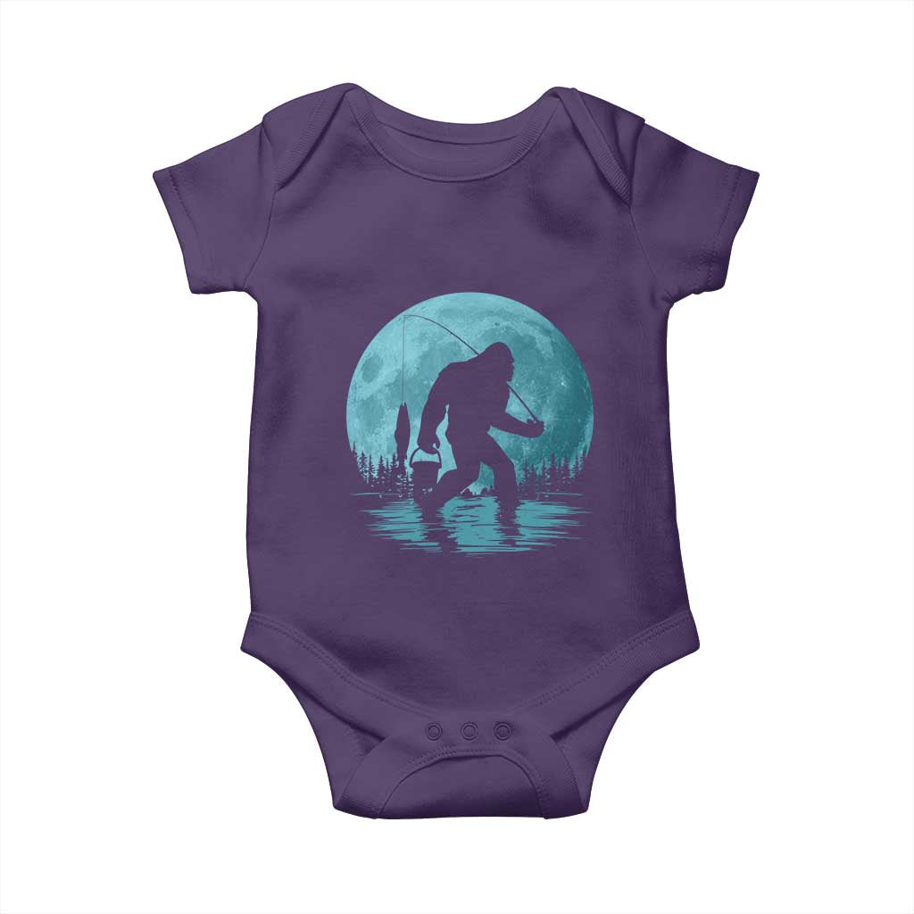 Funny Bigfoot Fishing Night Stroll Full Moon Baby Onesie TS11 Purple Print Your Wear