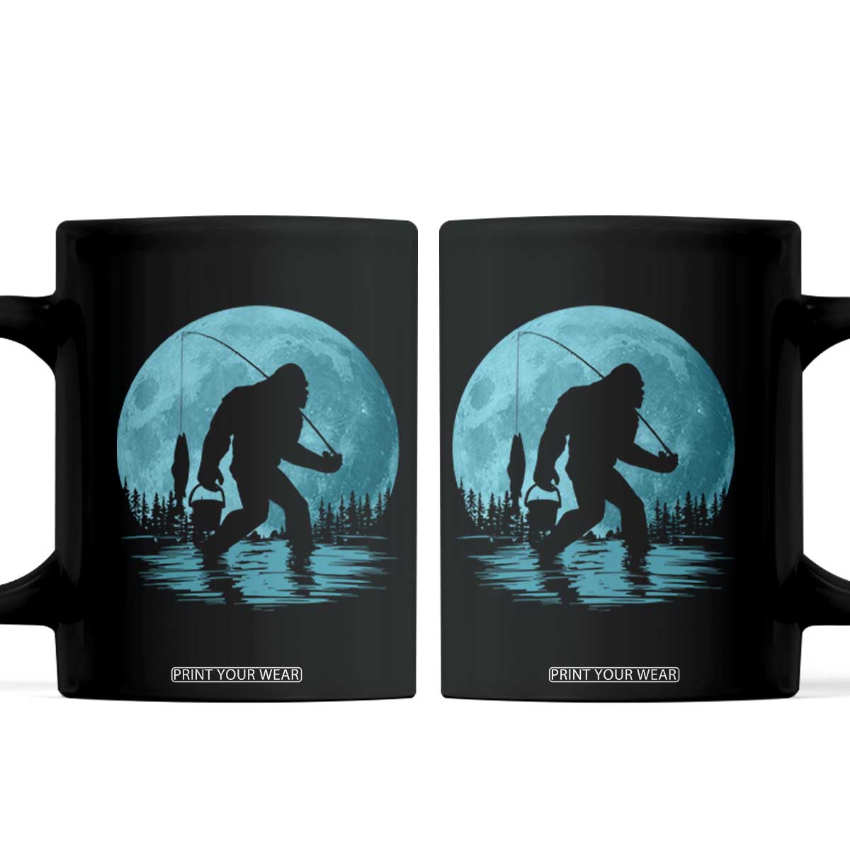 Funny Bigfoot Fishing Night Stroll Full Moon Coffee Mug TS11 Black Print Your Wear