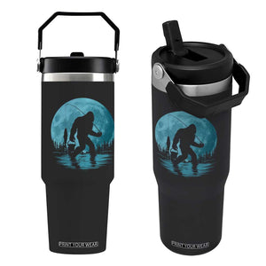 Funny Bigfoot Fishing Night Stroll Full Moon Flip Straw Tumbler TS11 One Size: 30 oz Black Print Your Wear