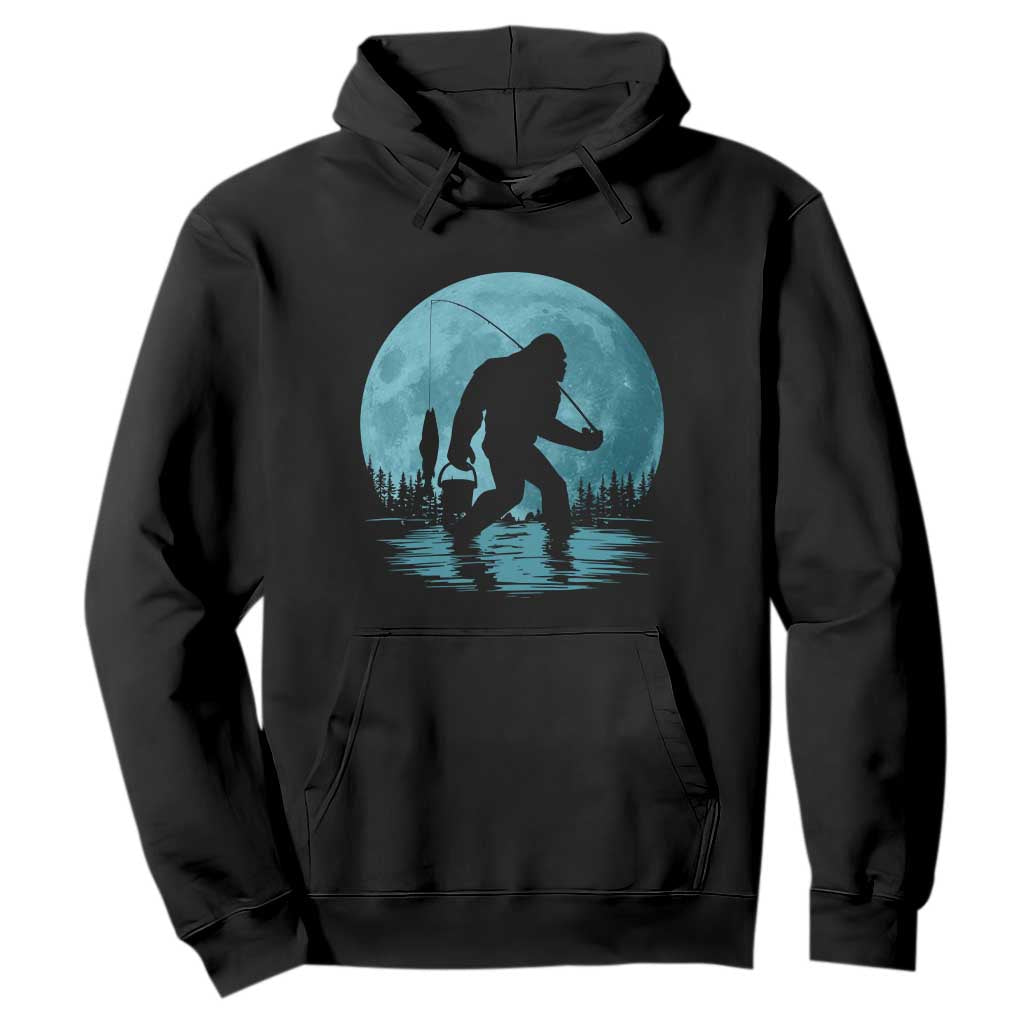 Funny Bigfoot Fishing Night Stroll Full Moon Hoodie TS11 Black Print Your Wear