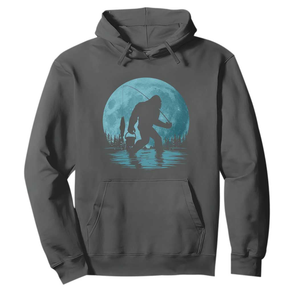 Funny Bigfoot Fishing Night Stroll Full Moon Hoodie TS11 Dark Heather Print Your Wear