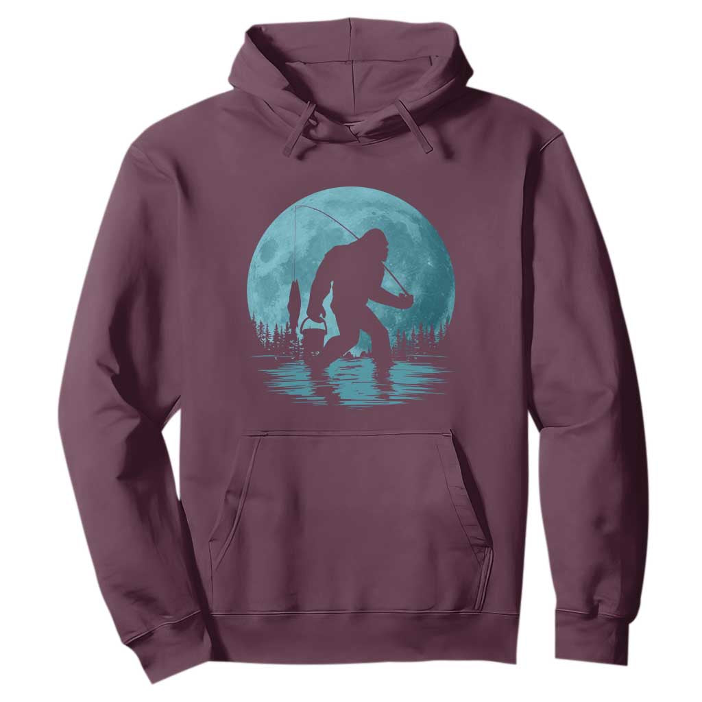 Funny Bigfoot Fishing Night Stroll Full Moon Hoodie TS11 Maroon Print Your Wear