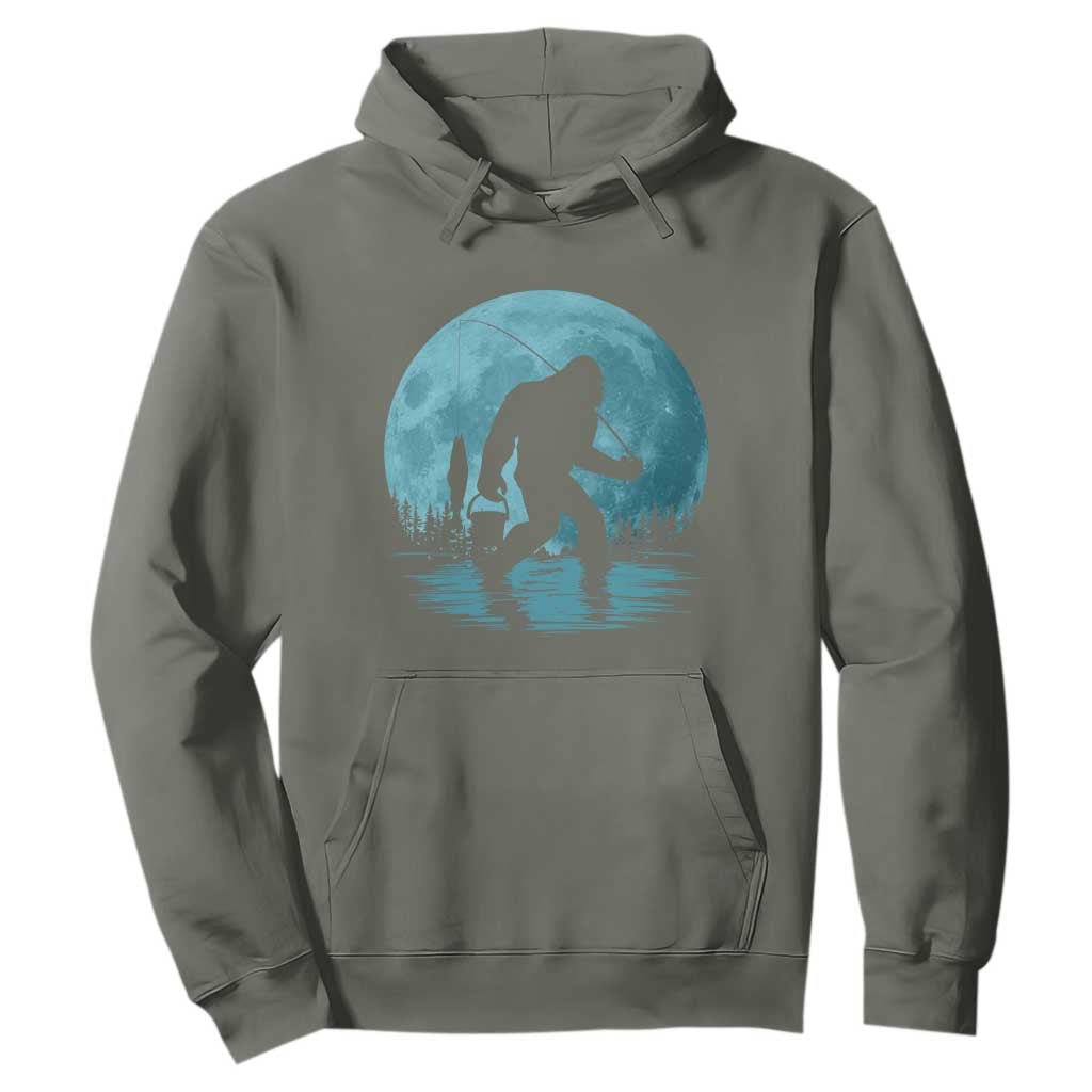 Funny Bigfoot Fishing Night Stroll Full Moon Hoodie TS11 Military Green Print Your Wear