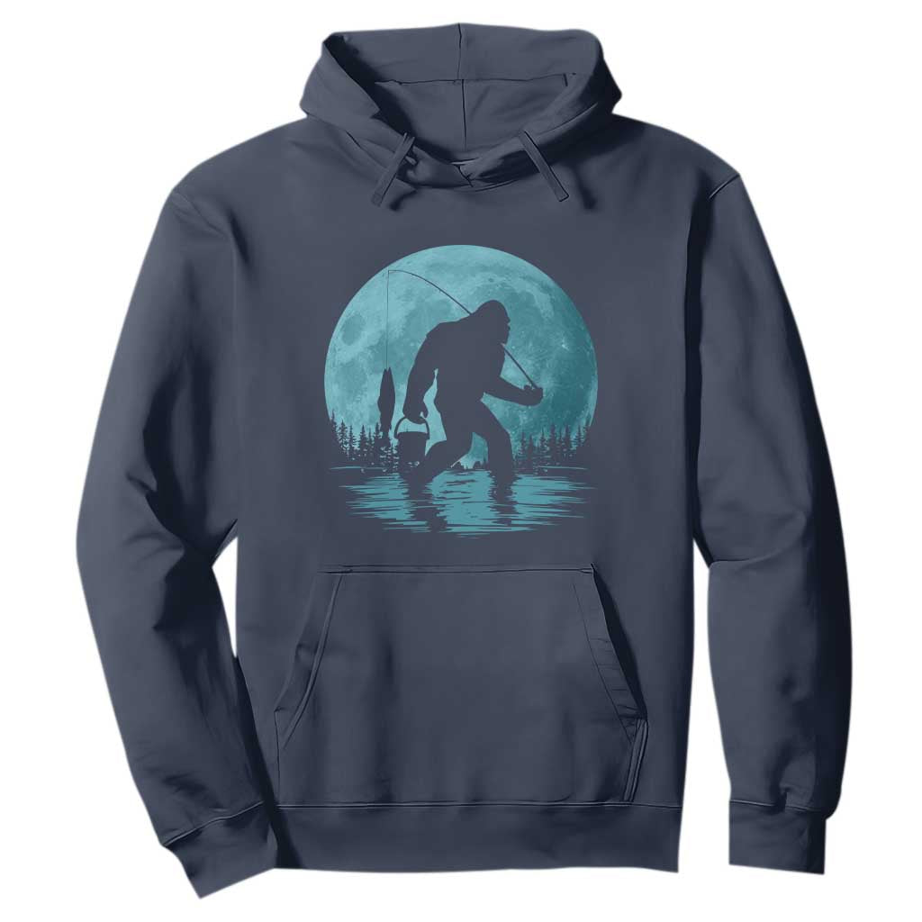 Funny Bigfoot Fishing Night Stroll Full Moon Hoodie TS11 Navy Print Your Wear