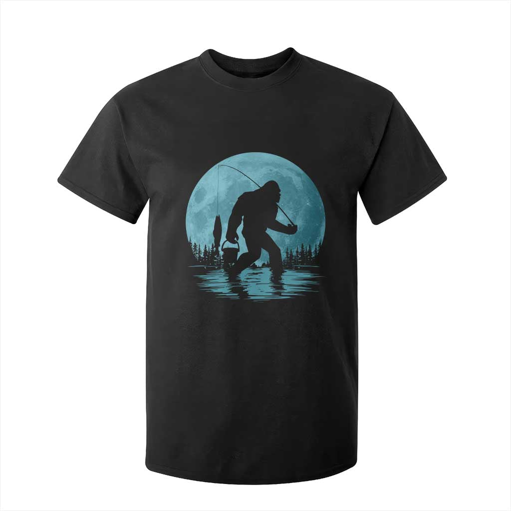 Funny Bigfoot Fishing Night Stroll Full Moon T Shirt For Kid - Print Your Wear