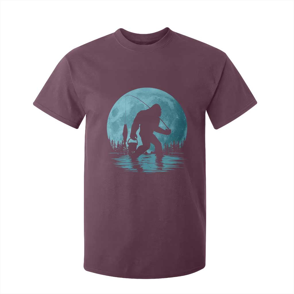 Funny Bigfoot Fishing Night Stroll Full Moon T Shirt For Kid TS11 Maroon Print Your Wear