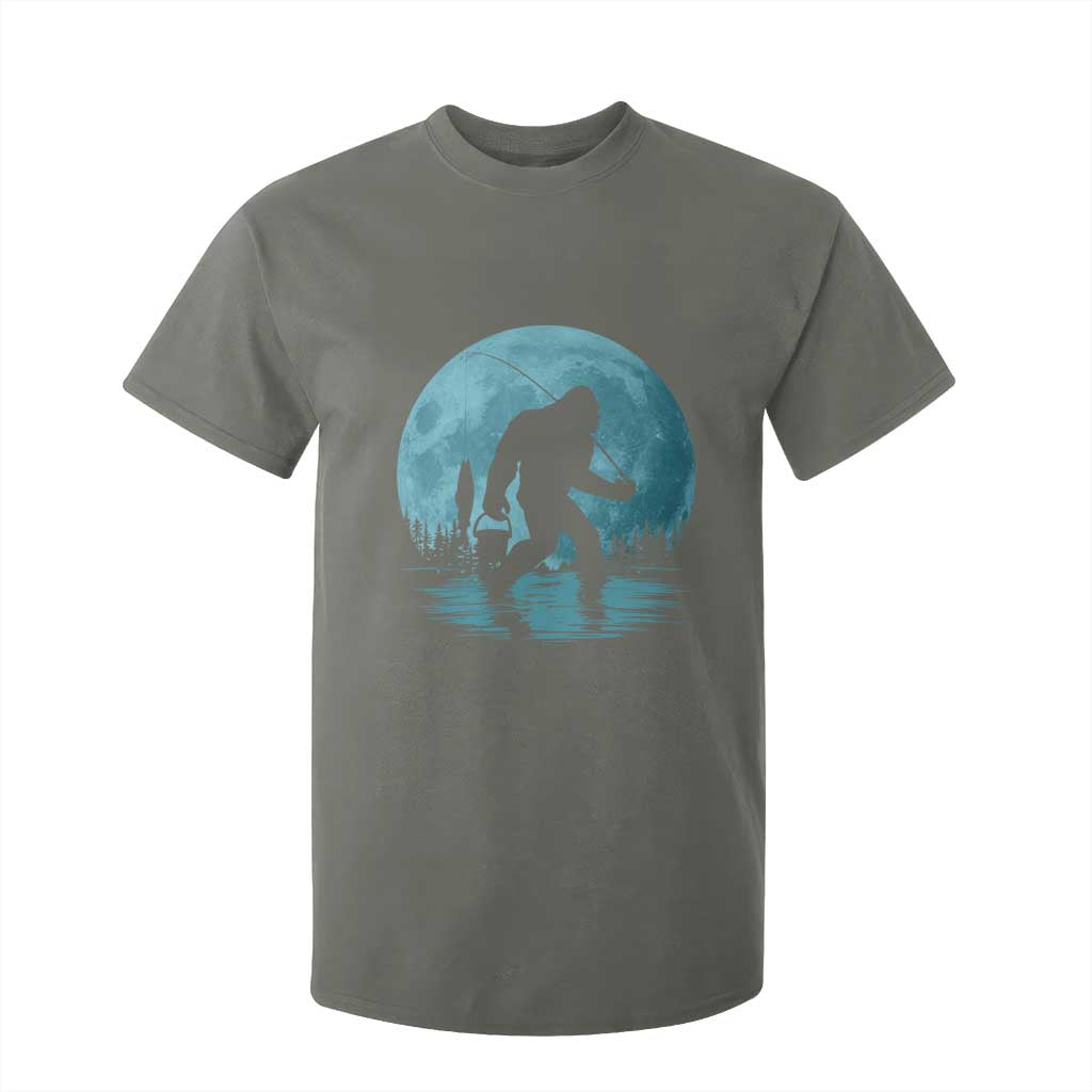 Funny Bigfoot Fishing Night Stroll Full Moon T Shirt For Kid TS11 Military Green Print Your Wear