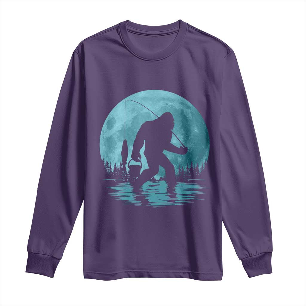 Funny Bigfoot Fishing Night Stroll Full Moon Long Sleeve Shirt TS11 Purple Print Your Wear