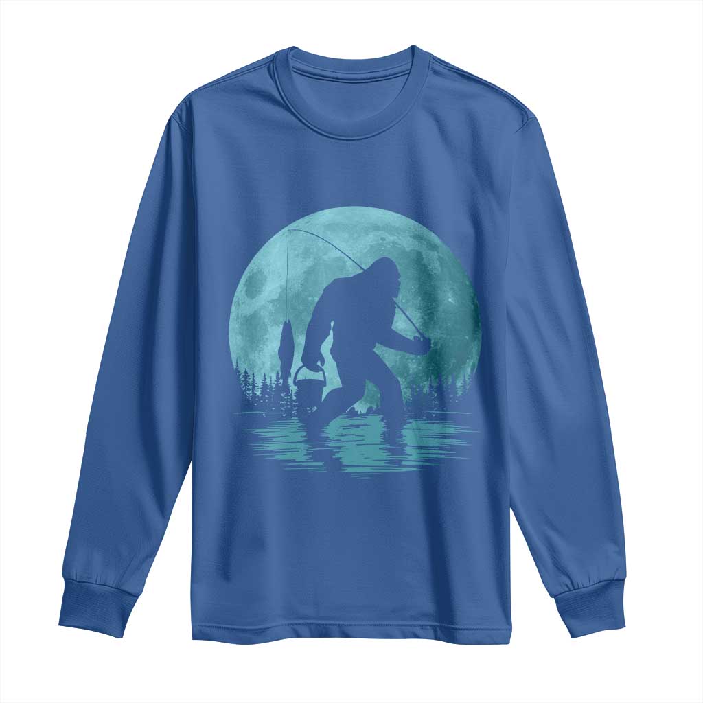 Funny Bigfoot Fishing Night Stroll Full Moon Long Sleeve Shirt TS11 Royal Blue Print Your Wear