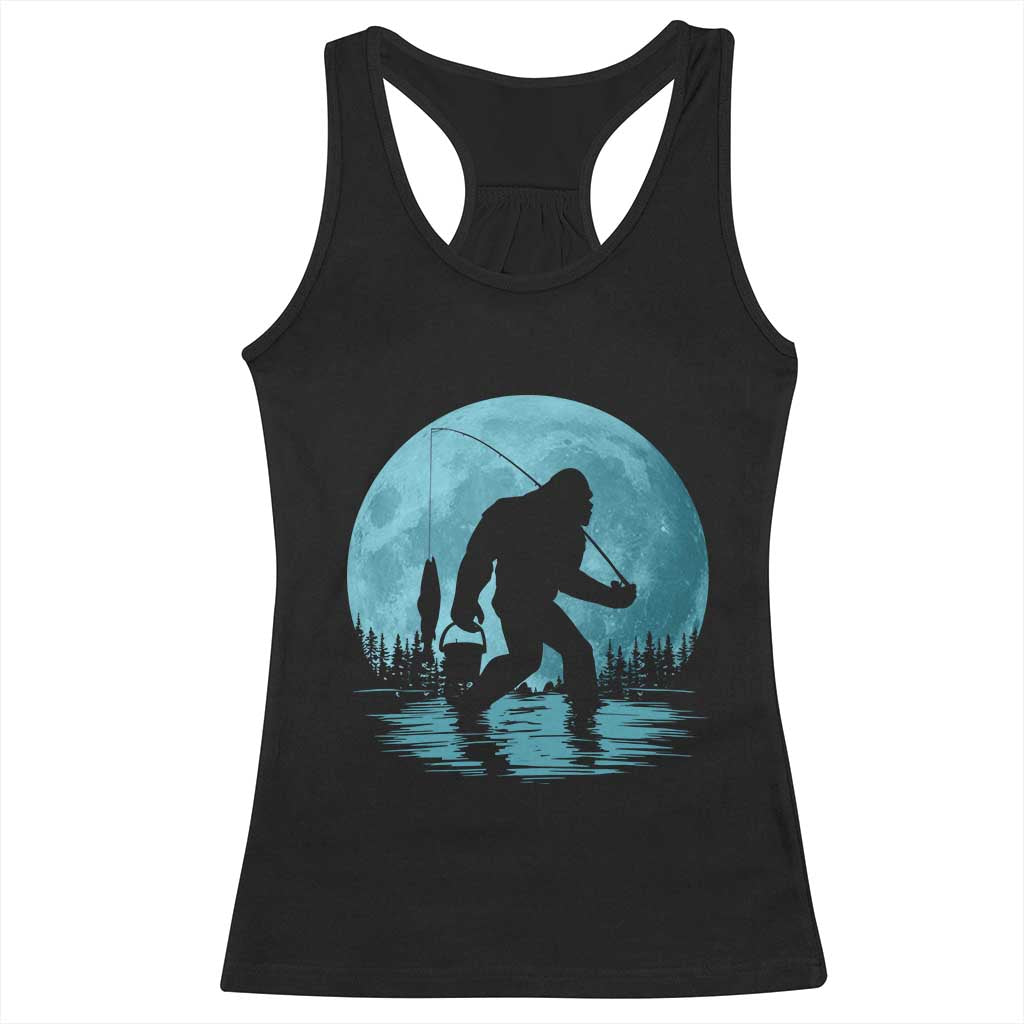 Funny Bigfoot Fishing Night Stroll Full Moon Racerback Tank Top - Print Your Wear