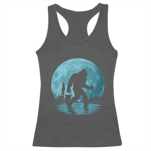 Funny Bigfoot Fishing Night Stroll Full Moon Racerback Tank Top TS11 Dark Heather Print Your Wear