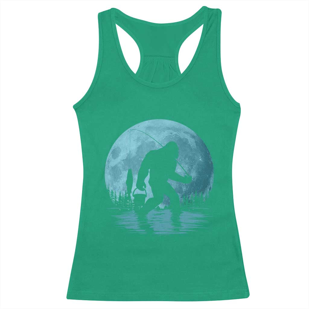 Funny Bigfoot Fishing Night Stroll Full Moon Racerback Tank Top TS11 Irish Green Print Your Wear