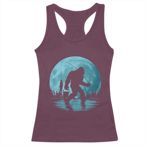 Funny Bigfoot Fishing Night Stroll Full Moon Racerback Tank Top TS11 Maroon Print Your Wear