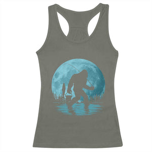 Funny Bigfoot Fishing Night Stroll Full Moon Racerback Tank Top TS11 Military Green Print Your Wear