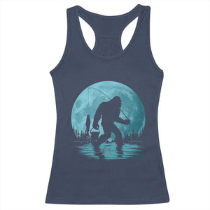 Funny Bigfoot Fishing Night Stroll Full Moon Racerback Tank Top TS11 Navy Print Your Wear