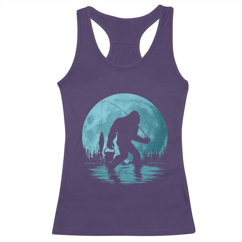 Funny Bigfoot Fishing Night Stroll Full Moon Racerback Tank Top TS11 Purple Print Your Wear