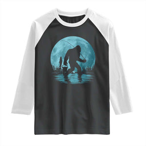 Funny Bigfoot Fishing Night Stroll Full Moon Raglan Shirt TS11 Black White Print Your Wear