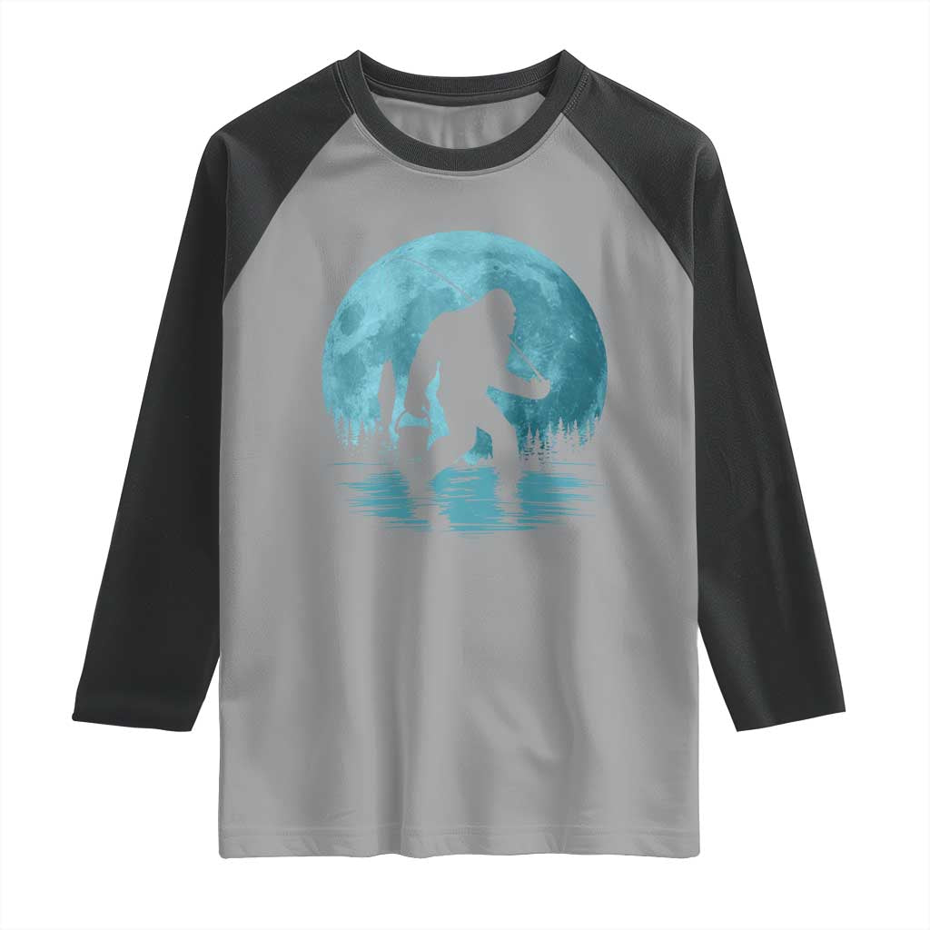 Funny Bigfoot Fishing Night Stroll Full Moon Raglan Shirt TS11 Sport Gray Black Print Your Wear
