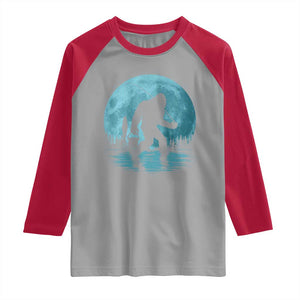 Funny Bigfoot Fishing Night Stroll Full Moon Raglan Shirt TS11 Sport Gray Red Print Your Wear