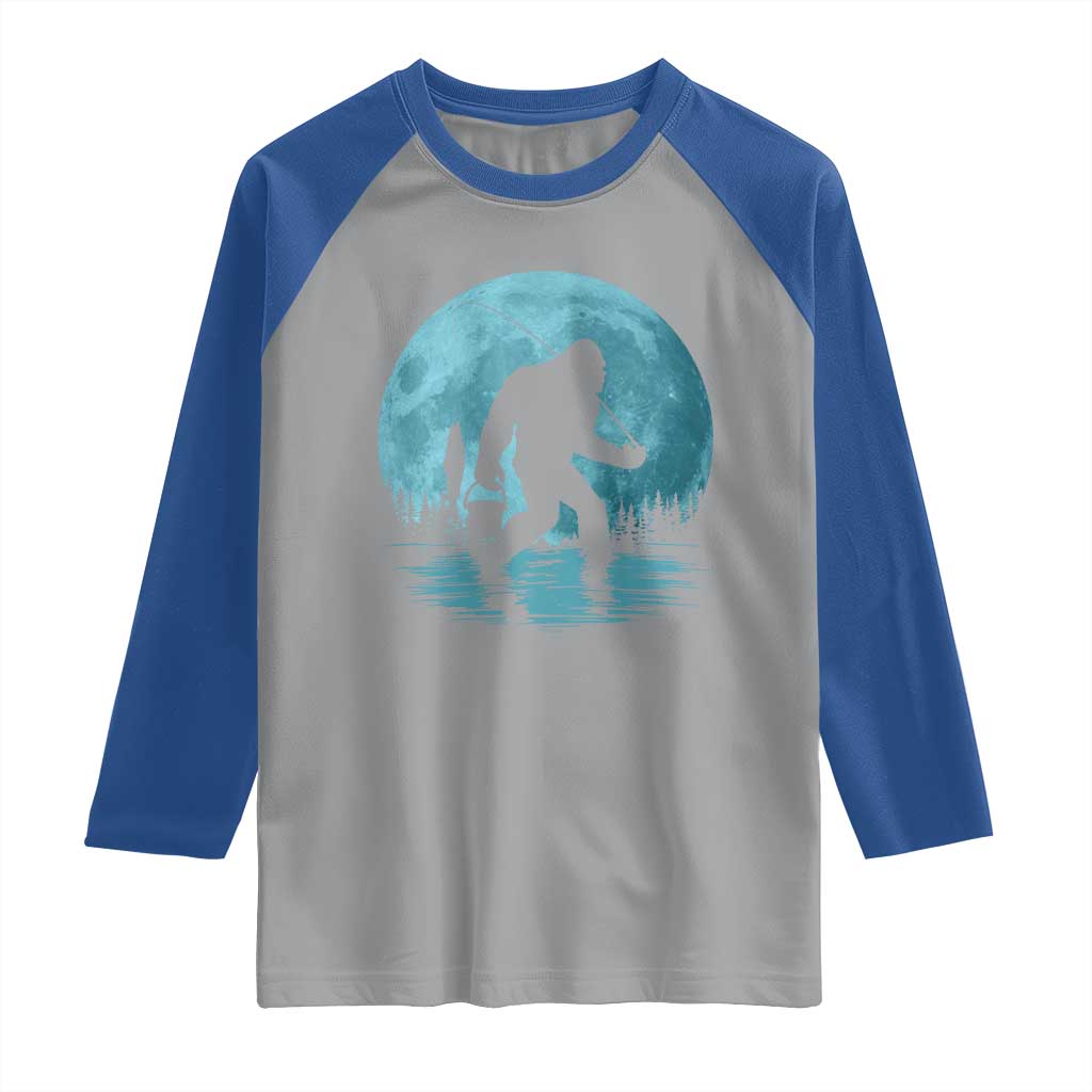 Funny Bigfoot Fishing Night Stroll Full Moon Raglan Shirt TS11 Sport Gray Royal Print Your Wear