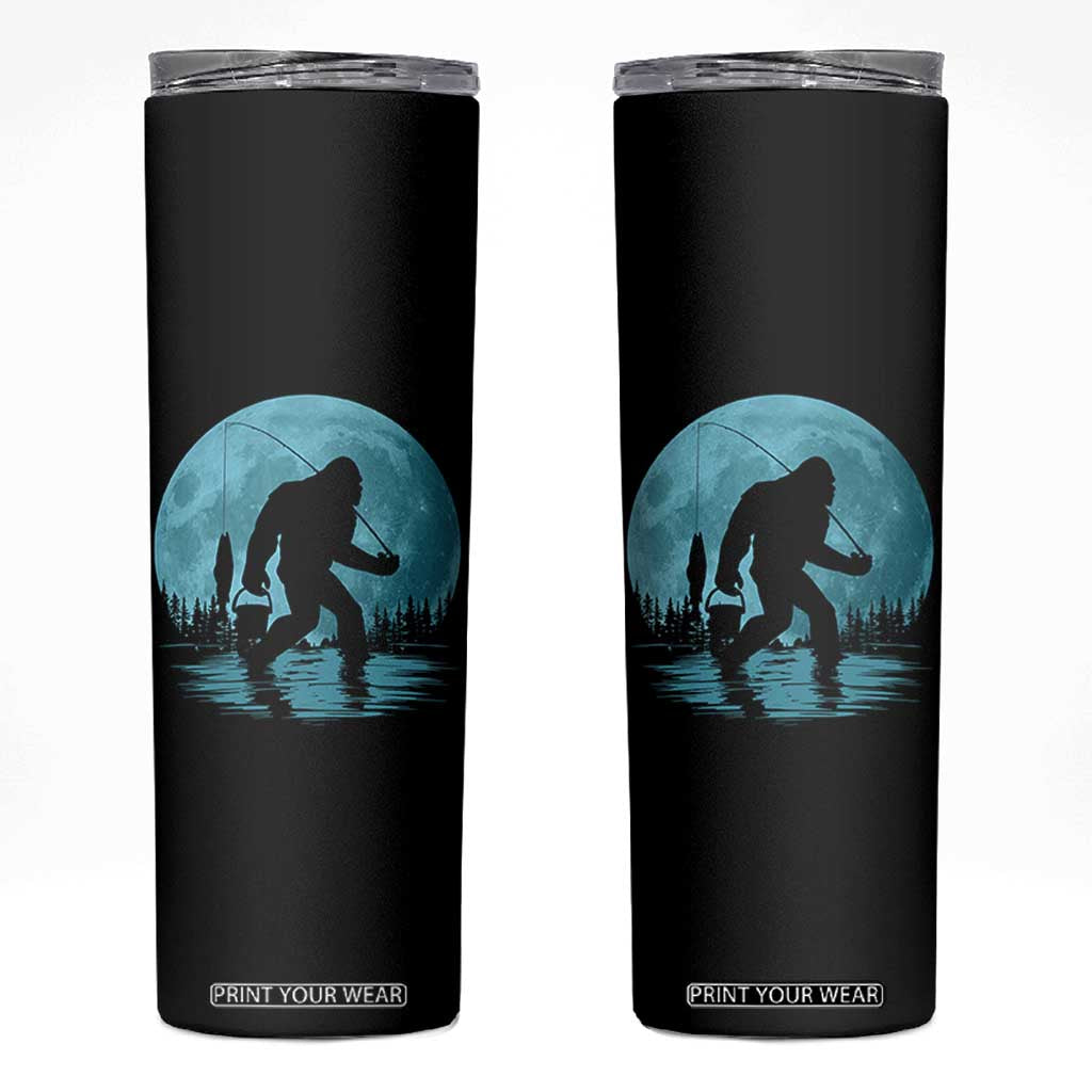 Funny Bigfoot Fishing Night Stroll Full Moon Skinny Tumbler TS11 Black Print Your Wear