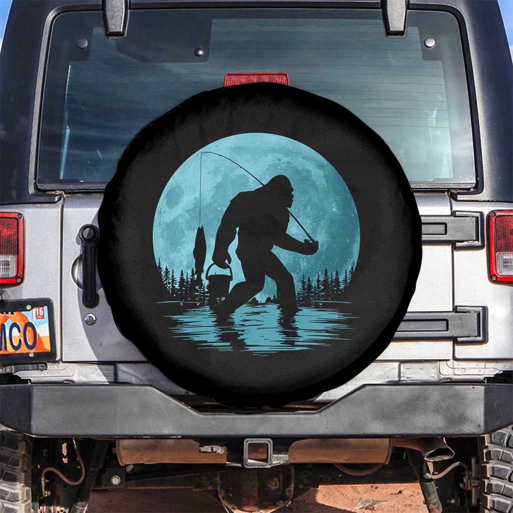 Funny Bigfoot Fishing Night Stroll Full Moon Spare Tire Cover TS11 No hole Black Print Your Wear