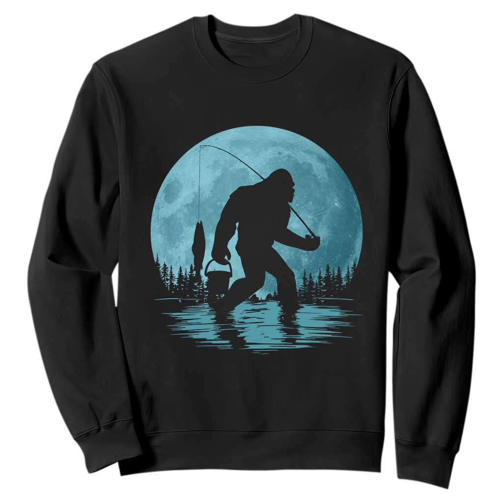 Funny Bigfoot Fishing Night Stroll Full Moon Sweatshirt - Print Your Wear
