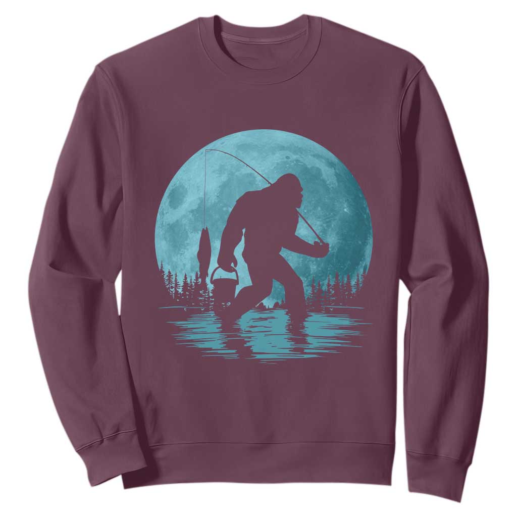 Funny Bigfoot Fishing Night Stroll Full Moon Sweatshirt TS11 Maroon Print Your Wear