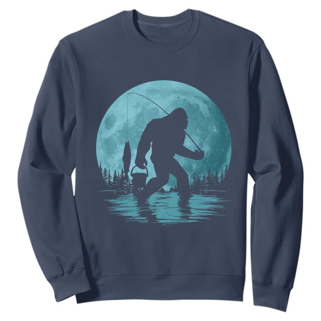 Funny Bigfoot Fishing Night Stroll Full Moon Sweatshirt TS11 Navy Print Your Wear
