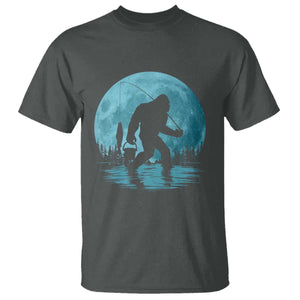 Funny Bigfoot Fishing Night Stroll Full Moon T Shirt TS11 Dark Heather Print Your Wear