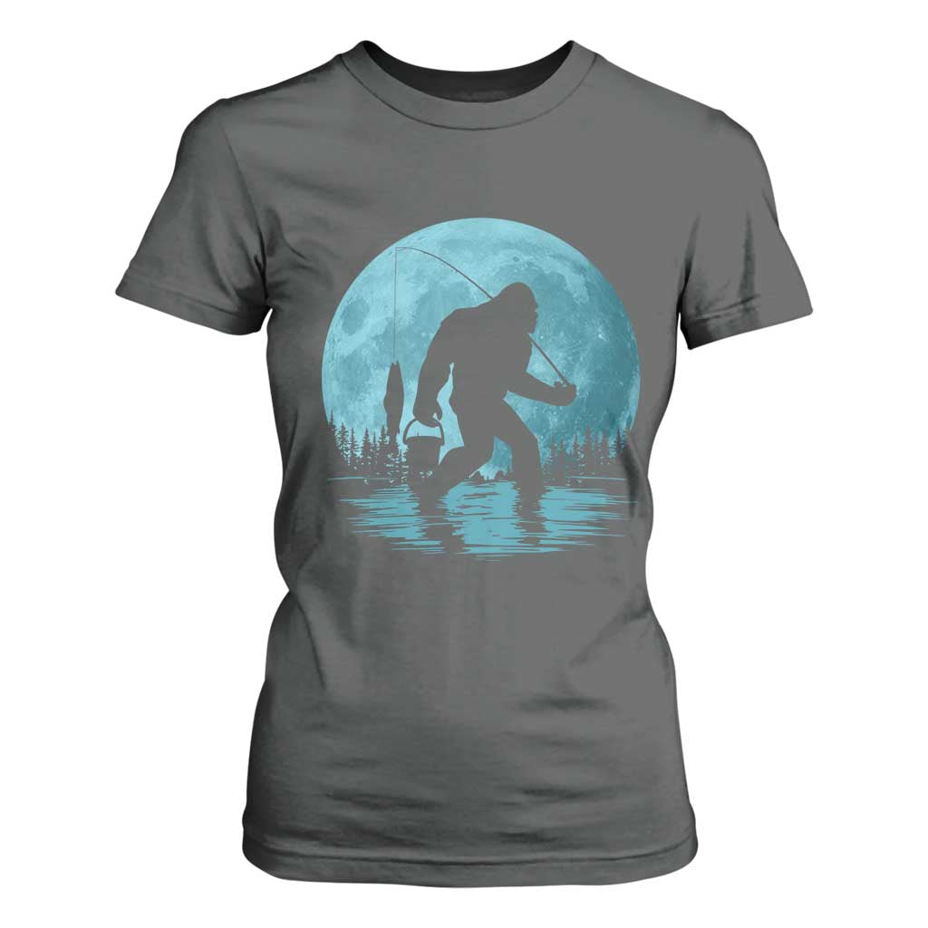 Funny Bigfoot Fishing Night Stroll Full Moon T Shirt For Women TS11 Dark Heather Print Your Wear
