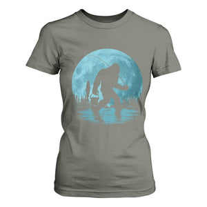 Funny Bigfoot Fishing Night Stroll Full Moon T Shirt For Women - Print Your Wear