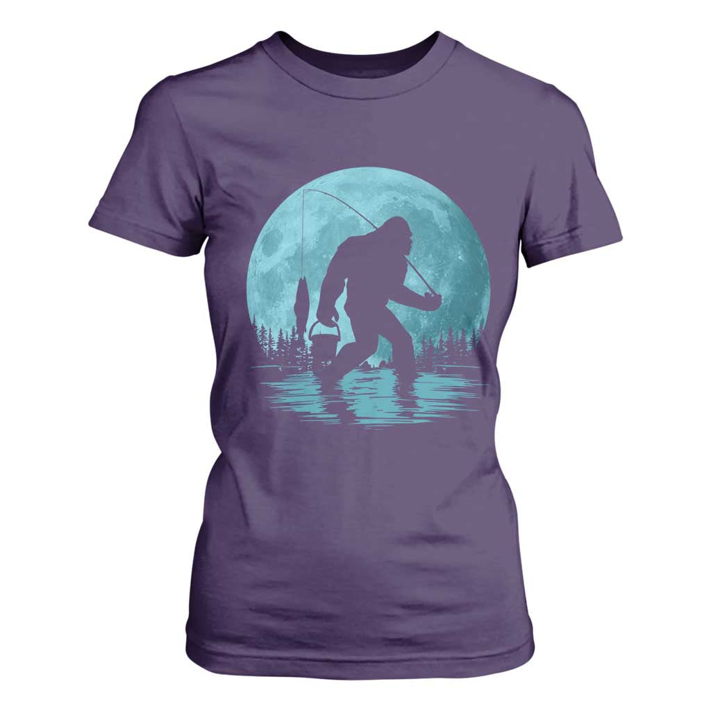 Funny Bigfoot Fishing Night Stroll Full Moon T Shirt For Women TS11 Purple Print Your Wear