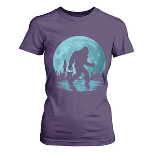 Funny Bigfoot Fishing Night Stroll Full Moon T Shirt For Women - Print Your Wear