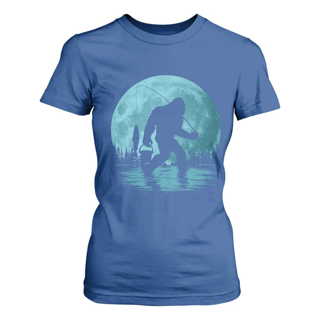 Funny Bigfoot Fishing Night Stroll Full Moon T Shirt For Women TS11 Royal Blue Print Your Wear