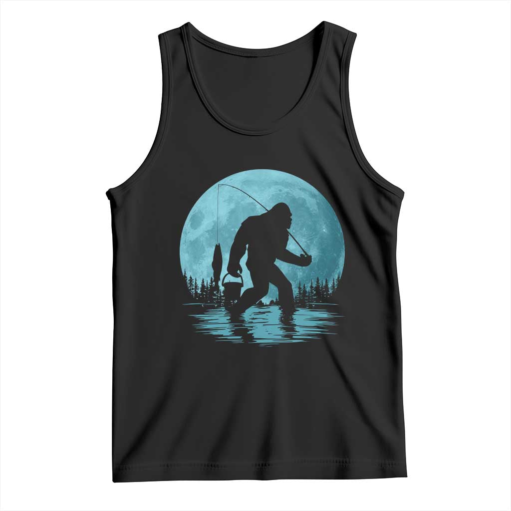 Funny Bigfoot Fishing Night Stroll Full Moon Tank Top TS11 Black Print Your Wear