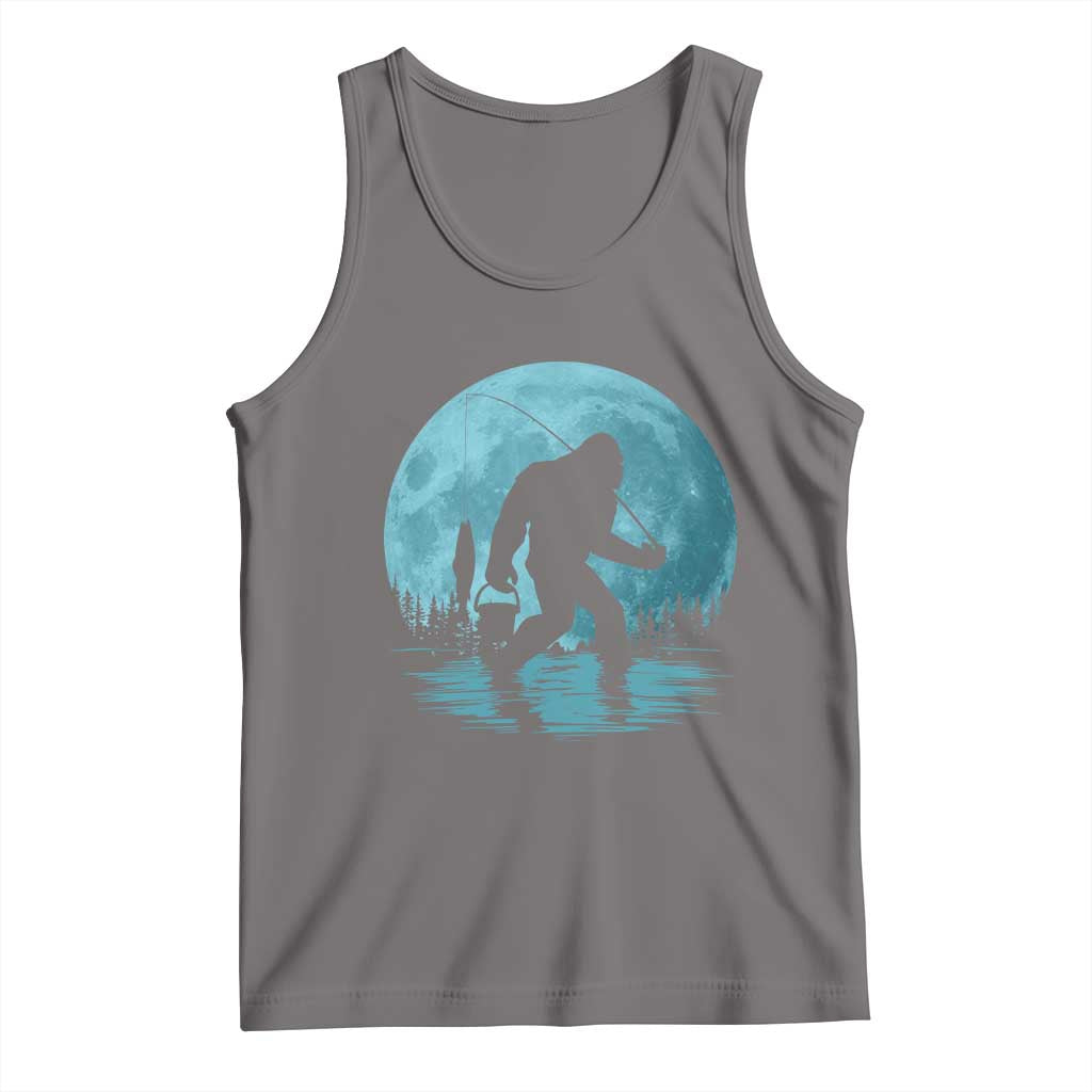 Funny Bigfoot Fishing Night Stroll Full Moon Tank Top TS11 Deep Heather Print Your Wear