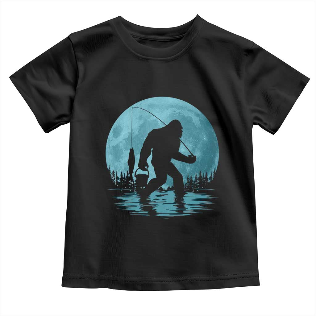 Funny Bigfoot Fishing Night Stroll Full Moon Toddler T Shirt TS11 Black Print Your Wear