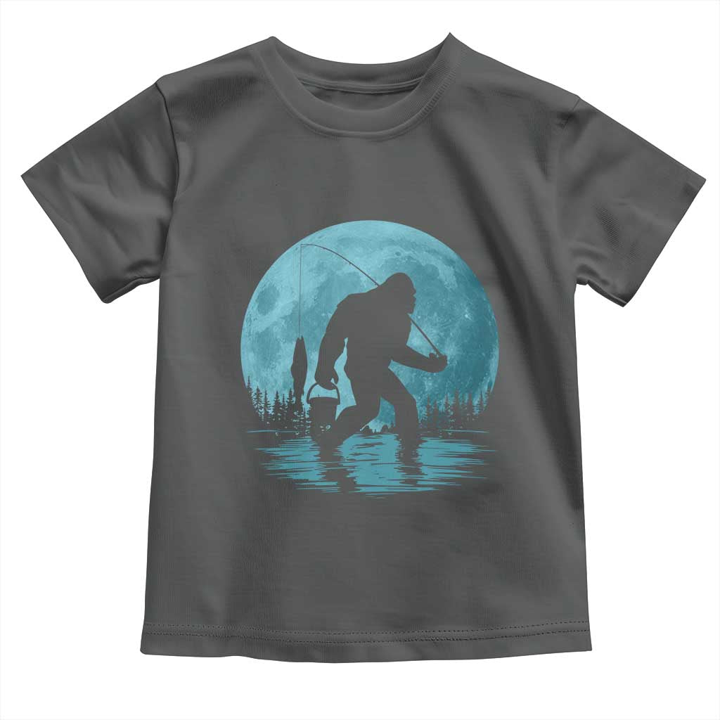 Funny Bigfoot Fishing Night Stroll Full Moon Toddler T Shirt TS11 Dark Heather Print Your Wear