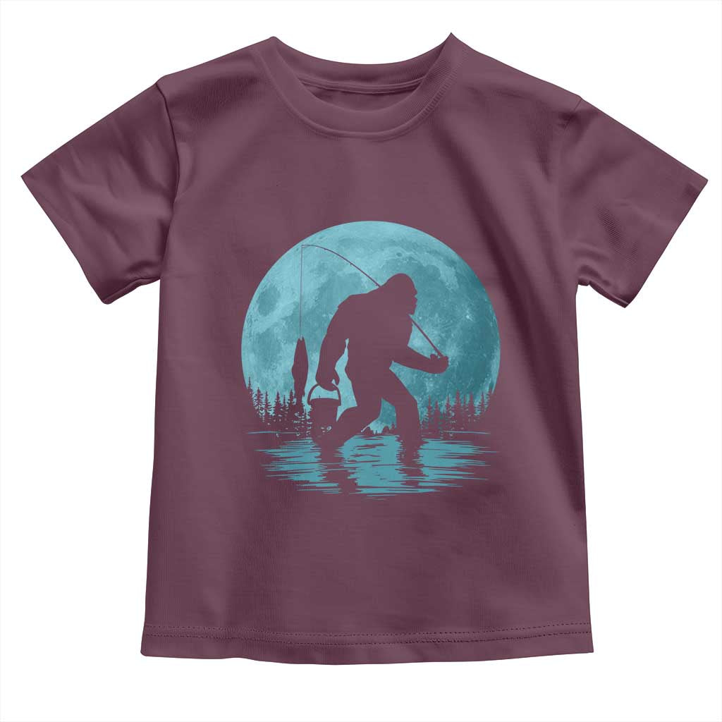 Funny Bigfoot Fishing Night Stroll Full Moon Toddler T Shirt TS11 Maroon Print Your Wear